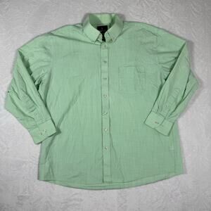 Stafford Textured Cotton Regular Fit Mens L Green Long Sleeve Button Down Shirt